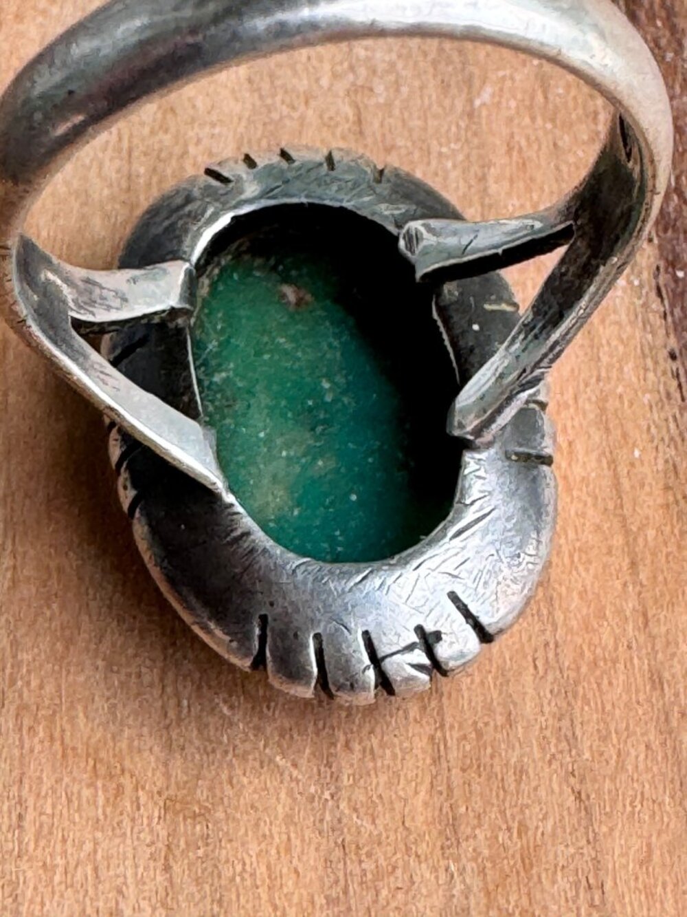 Sterling Silver Green Turquoise Ring Size 7 Oval Nugget Stone Southwest Style - Picture 8 of 13